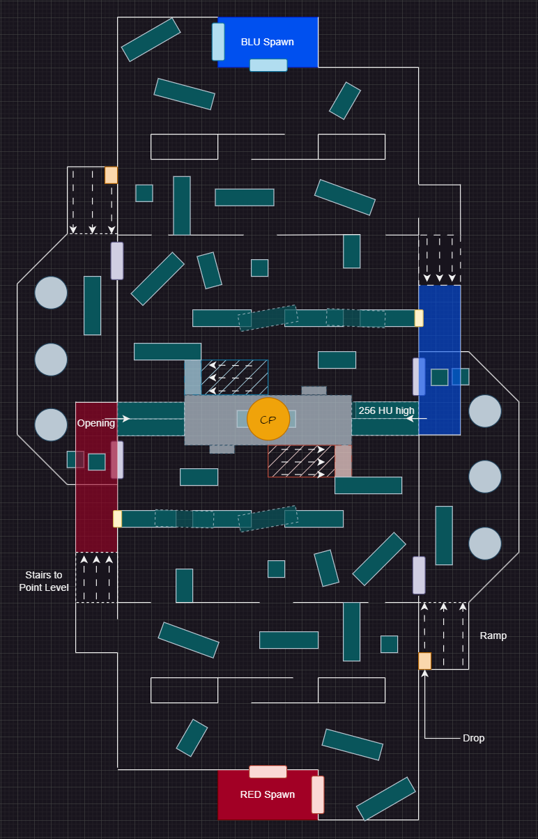 Layout of the map, showing all rooms from a top down view.